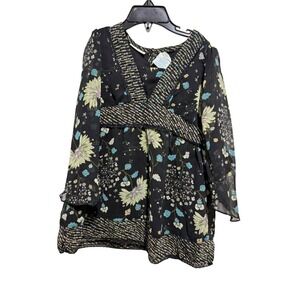 Mary-Kate and Ashley Floral Tunic Girls XS 4/5 Black Boho Bell Sleeve VTG Y2K